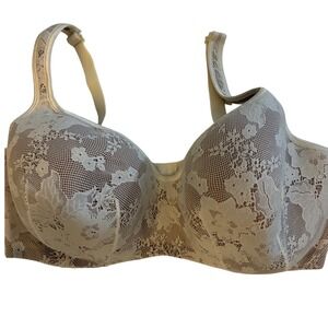 Cacique‎ Lace Bra Womens 44DDD White Full Coverage Underwire Floral Lane Bryant
